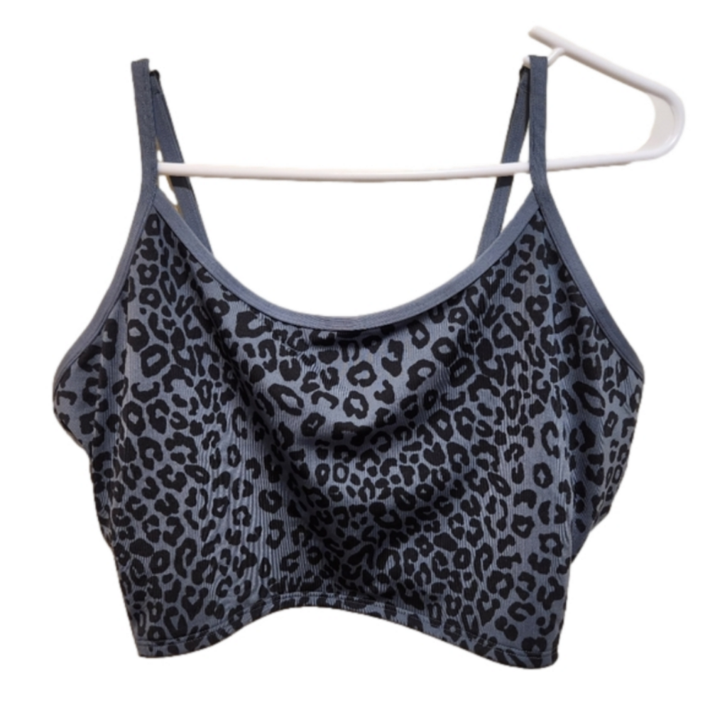 Victoria Secret Pink Blue Black Leopard Print Criss Cross Back Sports Bra